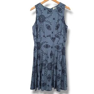 Beige by ECI Blue Embroidered Evil Eye Protection‎ Sleeveless Midi Dress Size 14
